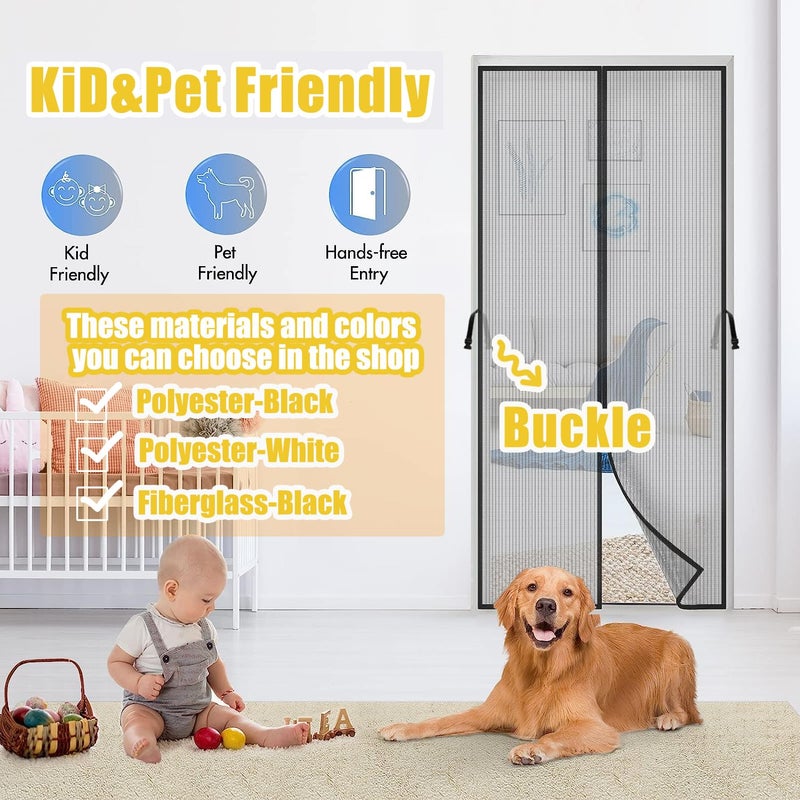 Elytsemoh Magnetic Sliding Screen Door-Fit 72x80inch Door-Screen Door Itself Size 74x81inch-Screen Door Mesh for Sliding Glass Door French Door Keeps Bugs Mosquito Out for Interior Door Patio Outdoor Sun House - Image 3